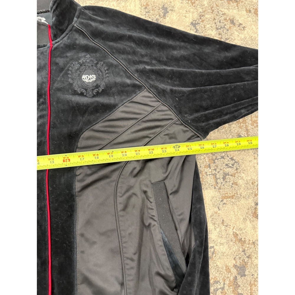 Akademiks Mens 3XL Velour Track Jacket Black Red Piping Full Zip Knowledge Key - Picture 8 of 11